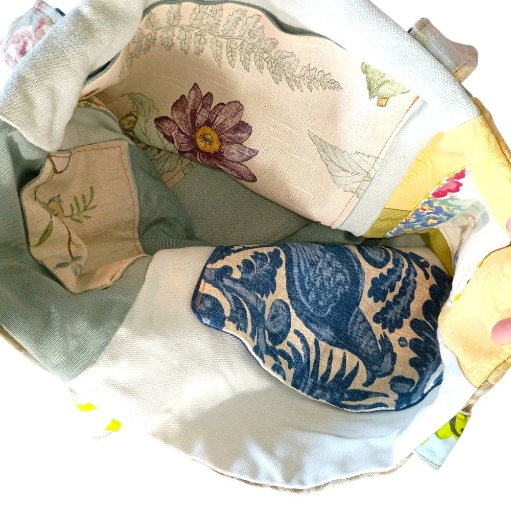Handmade Patchwork Tote Bag Multicolor Floral Damask‎ Canvas Shoulder Bag 15x14
